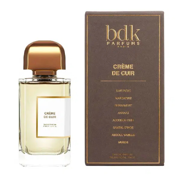 Luxurious brown and gold perfume bottle with matching box.