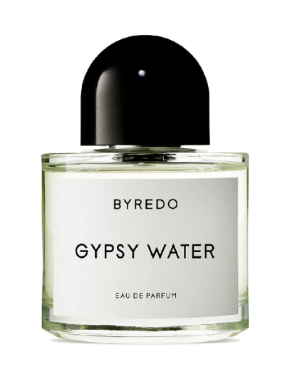 A bottle of Byredo Gypsy Water Eau de Parfum with a black cap.