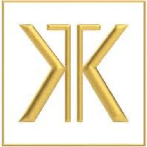 Stylized golden initials 'RRK' in an elegant design.