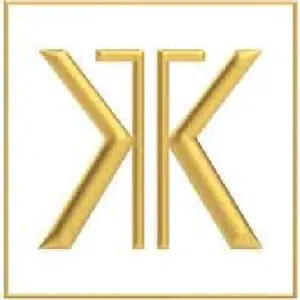 Stylized golden initials 'RRK' in an elegant design.