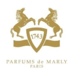 Logo of Parfums de Marly Paris with two horses and a shield.