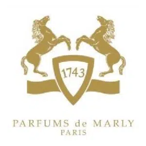 Logo of Parfums de Marly Paris with two horses and a shield.