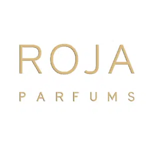 Logo of Roja Parfums with elegant gold lettering on a white background.