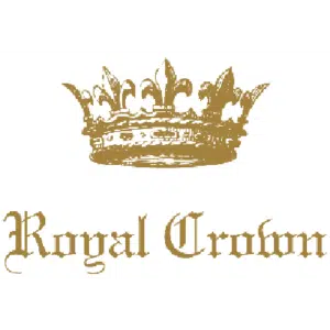 A gold ornate crown with elegant lettering reading 'Royal Crown'.
