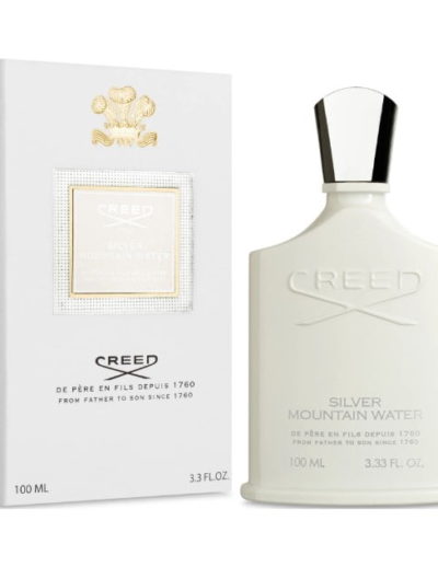 A sleek white bottle of Creed Aventus perfume with matching box.