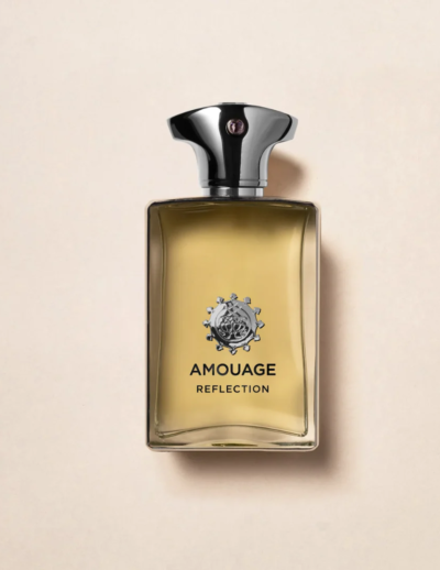 Aromatic Aroage Reflection perfume bottle against a soft beige background.
