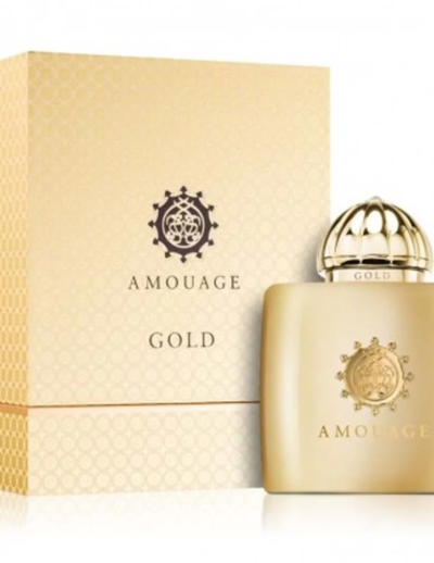 Elegant Amouage Gold perfume bottle with matching box.