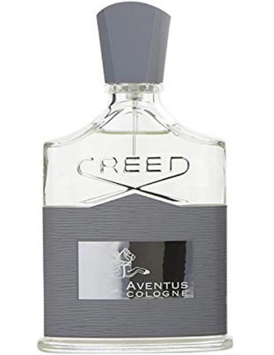 A bottle of Creed Aventus cologne with a gray cap.