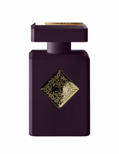 Dark purple perfume bottle with gold emblem