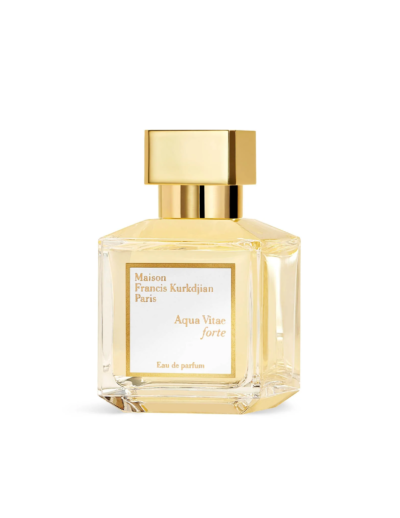 Elegant perfume bottle with a gold cap and delicate label design.