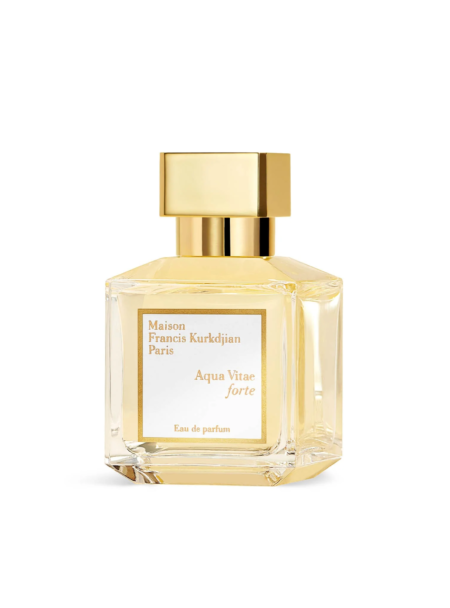 Elegant perfume bottle with a gold cap and delicate label design.