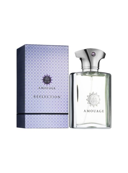 Elegant perfume bottle and box with a subtle purple design.