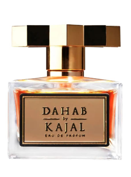 Elegant Dahab Kajal Eau de Toilette in a clear glass bottle with a gold label and cap.