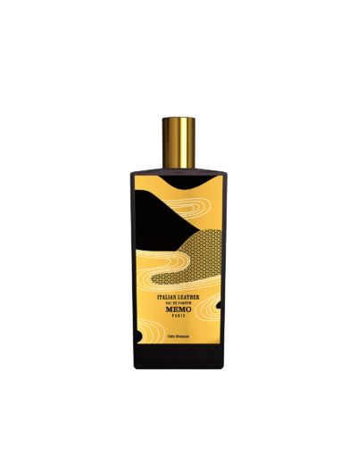 A sleek black and gold perfume bottle with a shiny cap.