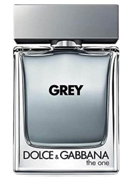 A sleek Dolce & Gabbana Grey perfume bottle with silver accents.