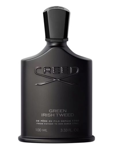 Matte black bottle of Creed Green Irish Tweed perfume.