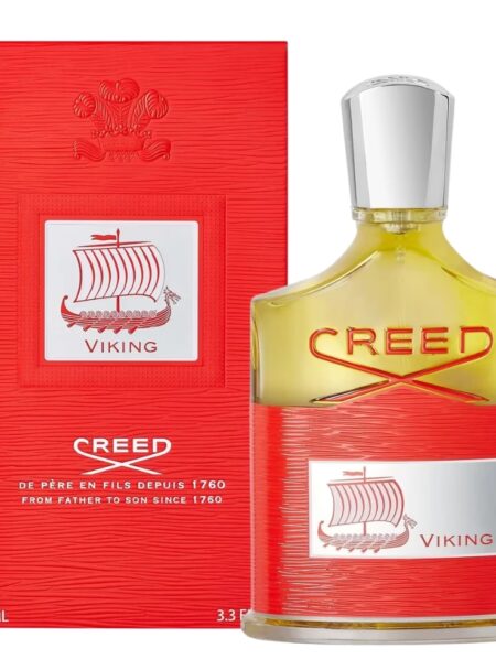 Creed Viking Eau de Parfum with red packaging and glass bottle.
