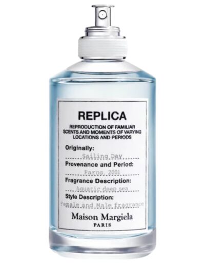 Bottle of Maison Margiela Replica fragrance with spray nozzle.