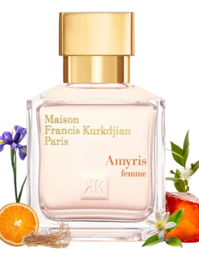 Elegant Maison Francis Kurkdjian perfume bottle with floral and citrus accents.