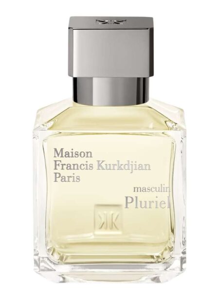 A bottle of Maison Francis Kurkdjian Paris perfume with a silver cap.
