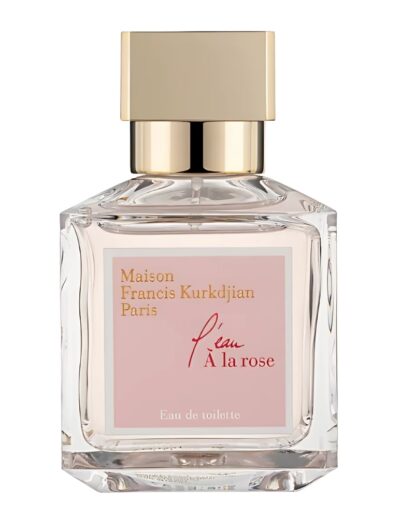 Elegant bottle of Laura Mercier perfume with a gold cap.