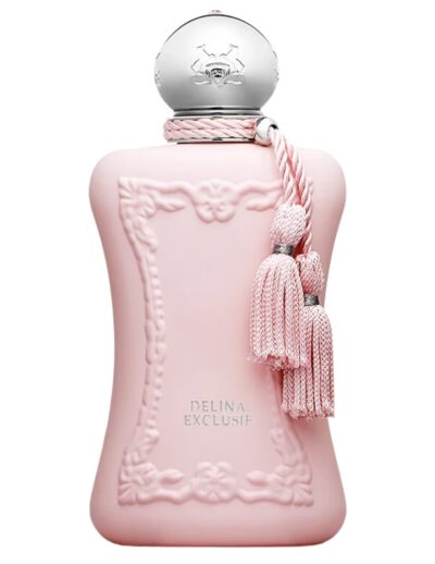 Elegant pink perfume bottle with intricate details and tassel.