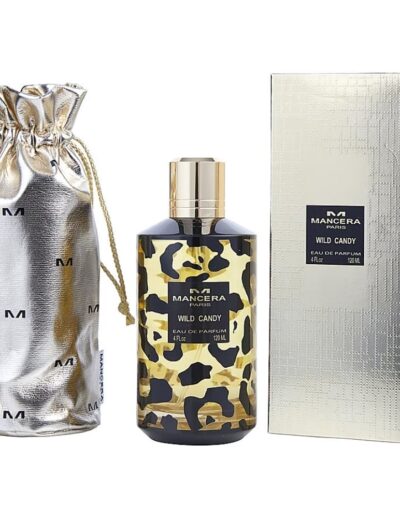 Luxury perfume bottle with animal print design and elegant packaging.