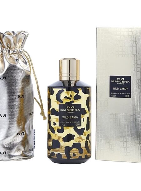 Luxury perfume bottle with animal print design and elegant packaging.
