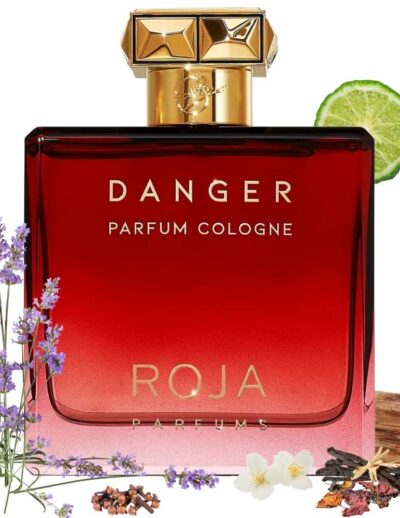 A luxurious Roja Danger perfume bottle with floral accents.