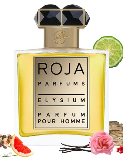 A bottle of Roja Parfums Elixir Pour Homme with citrus and floral accents.