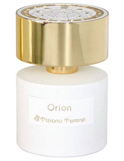 Elegant white and gold perfume bottle labeled Oriza.
