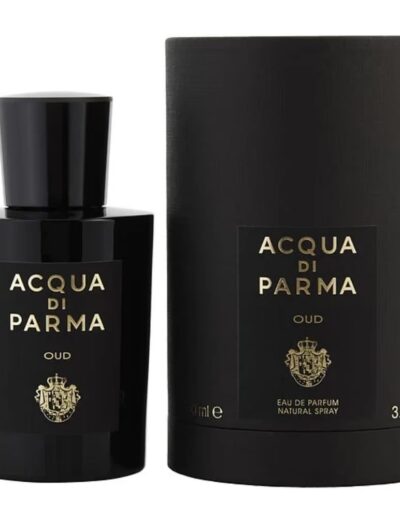 Acqua di Parma Colonia perfume bottle with matching black box.