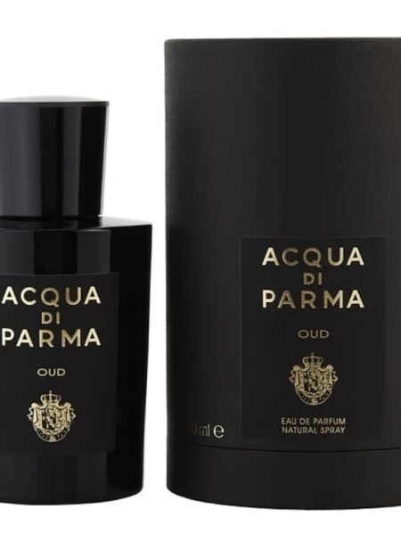 Acqua di Parma Colonia perfume bottle with matching black box.