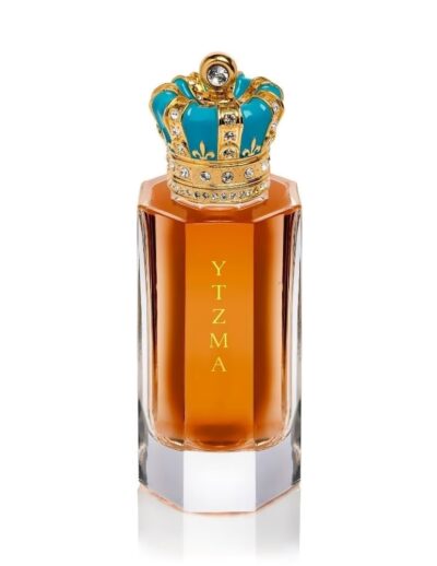 Elegant perfume bottle with a crown-shaped cap.