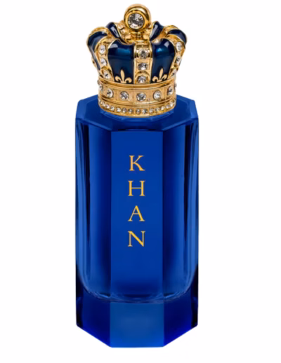 KHAN royal blue perfume bottle with jeweled crown