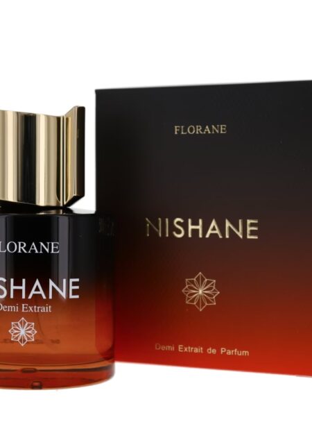 A bottle of Nishane perfume with its matching box.