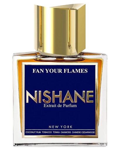 A luxurious Nishane Van Your Flame perfume bottle with a gold cap.