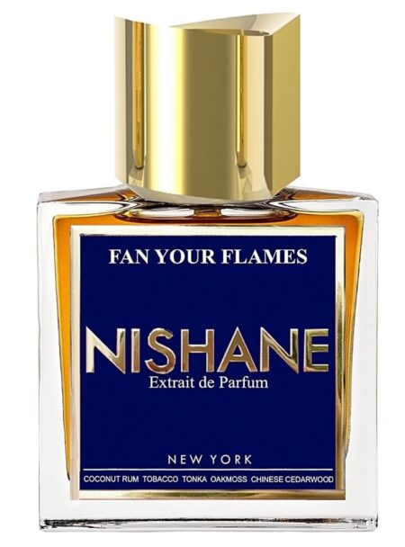 A luxurious Nishane Van Your Flame perfume bottle with a gold cap.