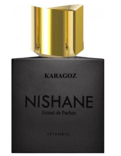 Elegant Nishane perfume bottle with gold cap.