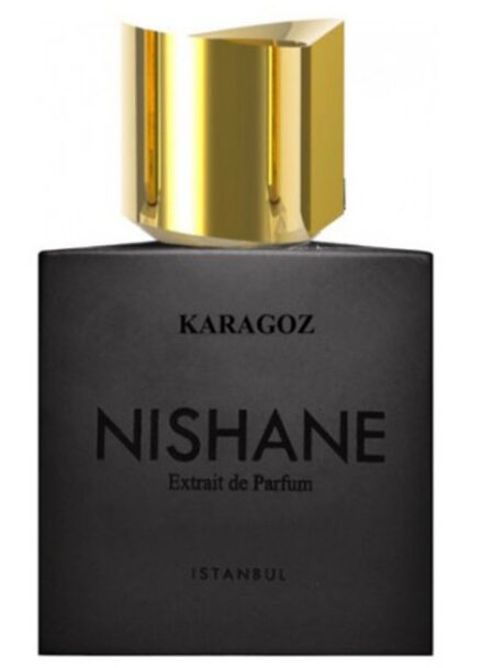 Elegant Nishane perfume bottle with gold cap.