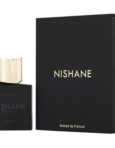 Elegant Nishane perfume bottle with matching black box packaging.