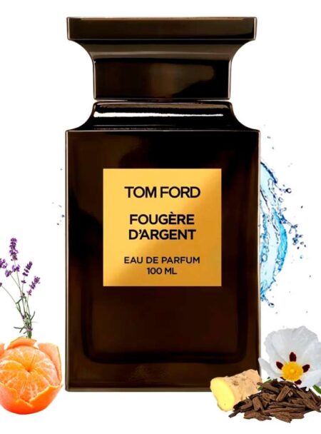 Tom Ford's black bottle of Soleil Brรปlant fragrance with floral and spice accents.