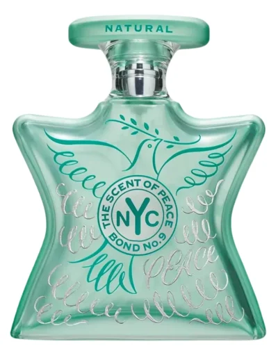 Transparent turquoise star-shaped bottle with NYC emblem and eagle design.