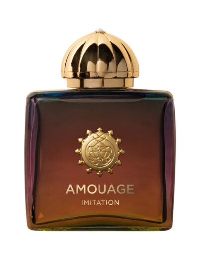 Elegant Amouage Interlude perfume bottle with gold cap and emblem.
