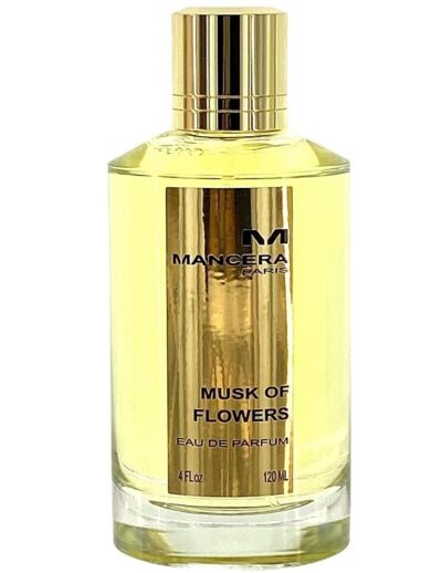 Elegant gold bottle of Musc et Flowers perfume by Lalique.