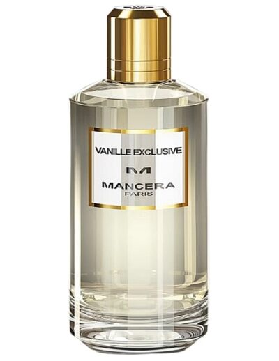 Elegant glass perfume bottle with gold cap and label.