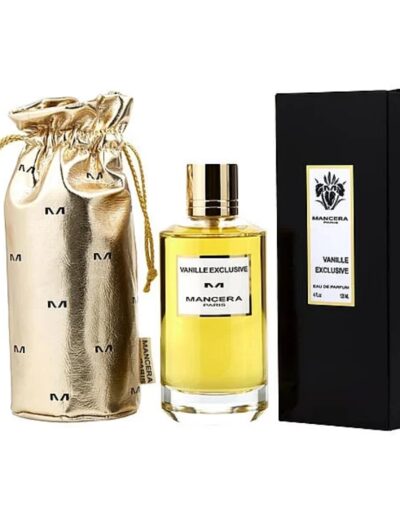 Elegant perfume bottle with luxurious gold pouch and sleek black box.