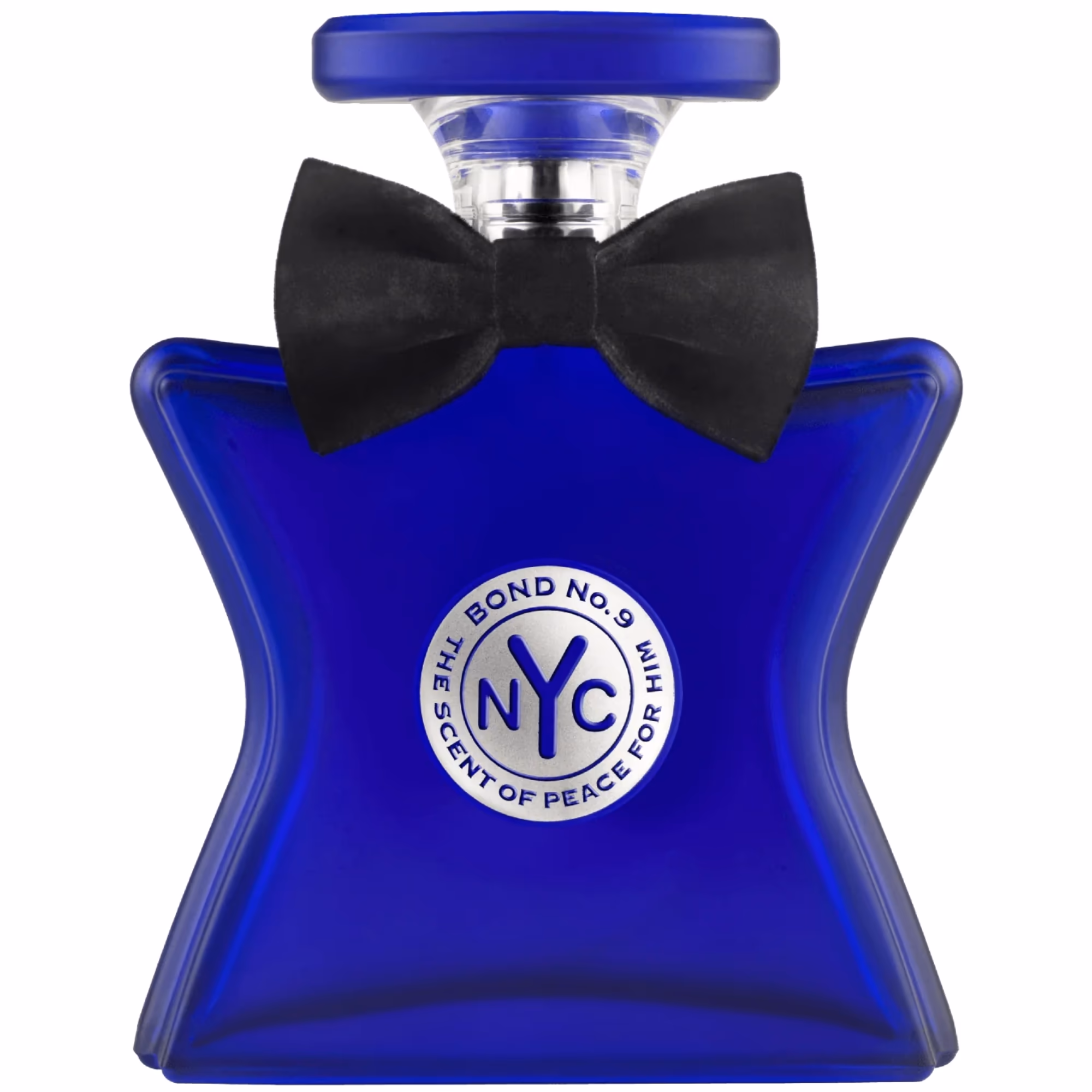 Blue Bond No. 9 perfume bottle with bow